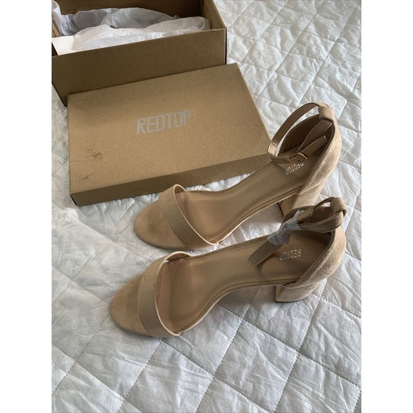REDTOP Women's Open Toe Chunky 3.9 IN Heel Sandals Ankle Strap Nude Color SZ10😀 - Picture 11 of 16